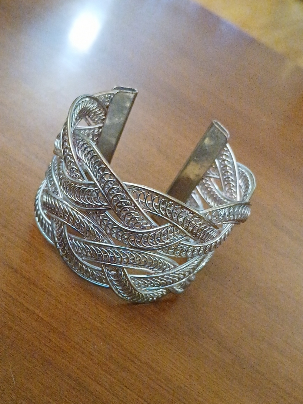 Silver Tone Braided Filigree Cuff Bracelet - Women's Jewelry